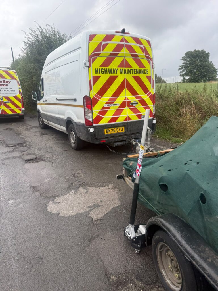 TMA mobile team attending a real emergency trailer tyre call-out near Bolton