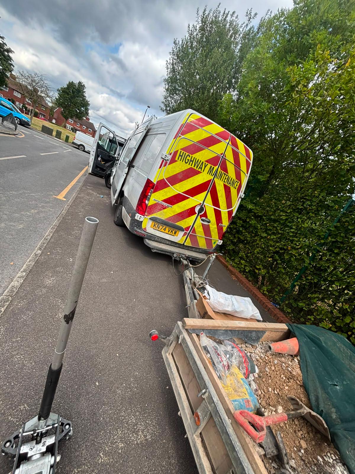 Mobile tyre service van and roadside equipment during a tyre call-out in Hindley WN2