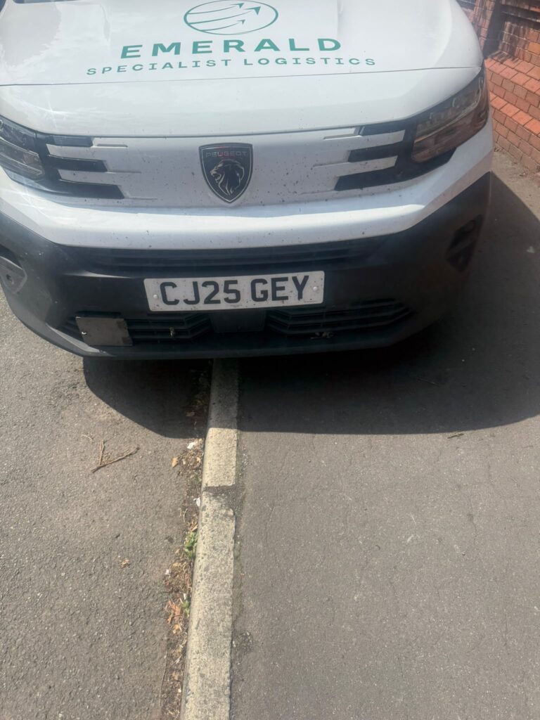 White Peugeot commercial van parked during a tyre call-out